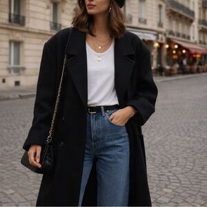 Vintage Cassidy Oversized Black Long 100% Wool Overcoat Made in USA Classic Coat